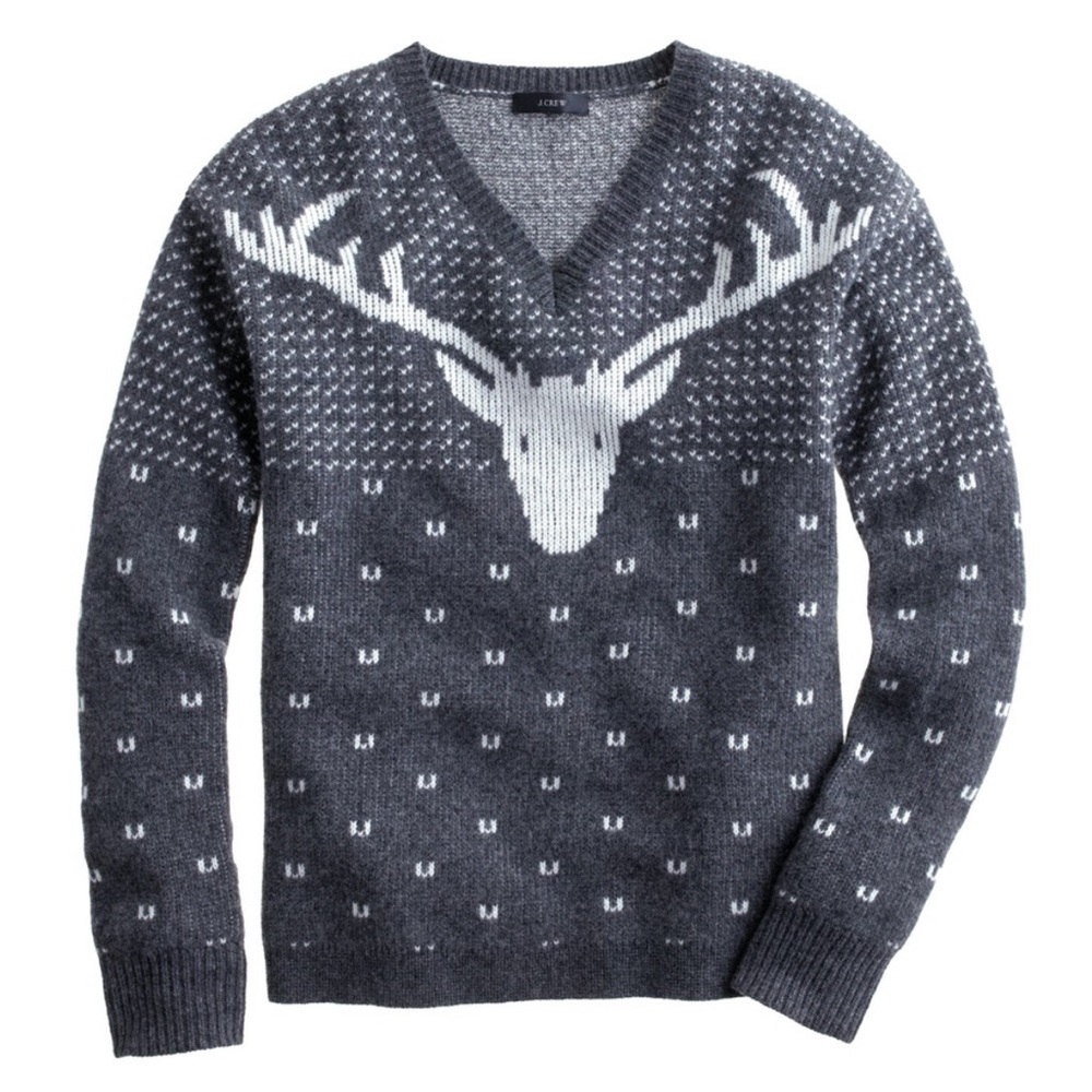 J. Crew Grey Deer V-Neck Sweater EUC